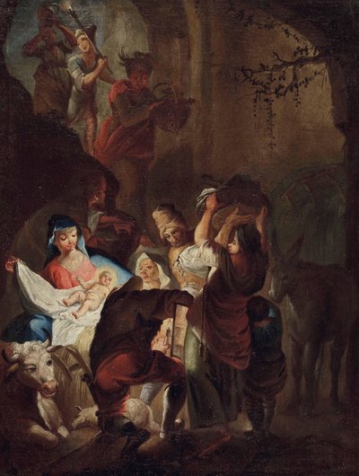 De aanbidding van de herders door School of Johann Evangelist Holzer